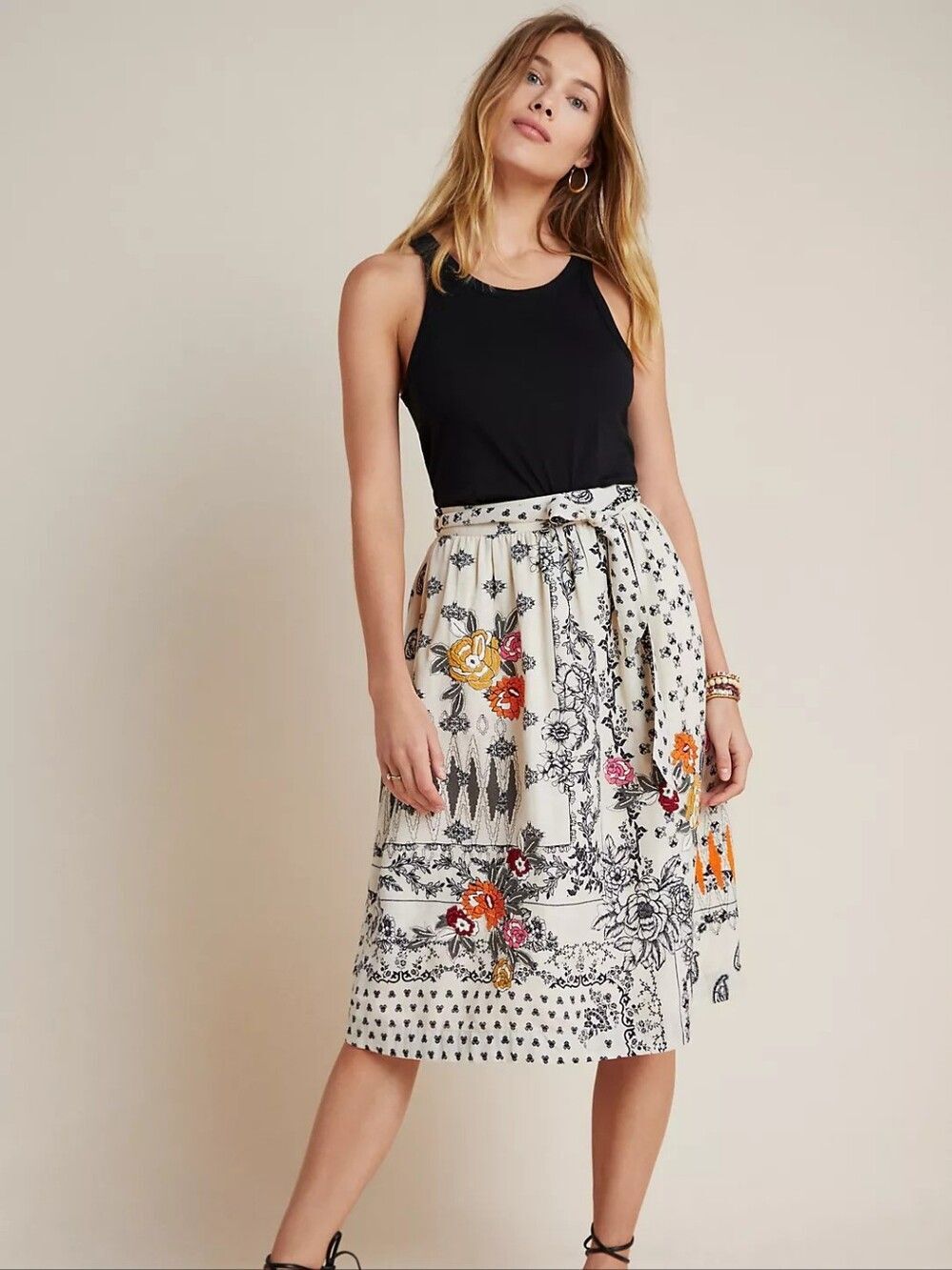 Anthropologie Vineet Bahl Devi embroidered floral midi skirt